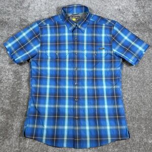 Eddie Bauer Shirt Men's Medium Blue Plaid Travex Performance‎ Lightweight Button